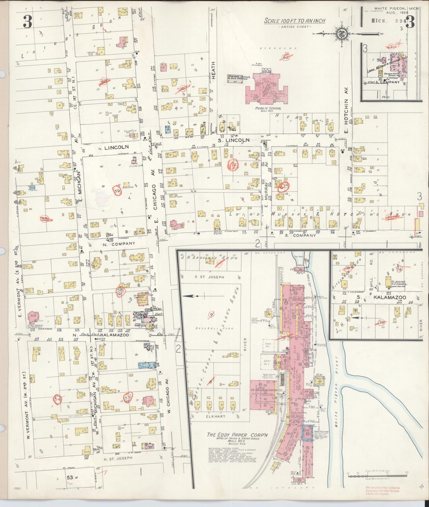 Sanborn Fire Insurance Map from White Pigeon, Saint Joseph County, Michigan (1954), Sheet #0003 - Historic Sanborn Fire Insurance Map Print, vintage old map wall art, antique decor, genealogy gift, Michigan Michigan map
