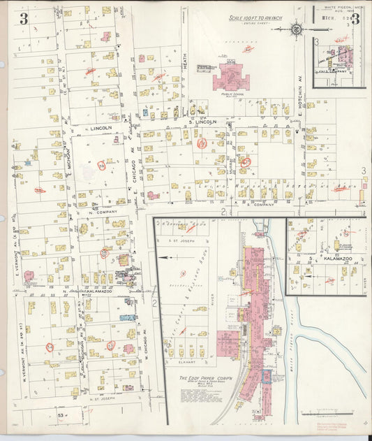 Sanborn Fire Insurance Map from White Pigeon, Saint Joseph County, Michigan (1954), Sheet #0003 - Historic Sanborn Fire Insurance Map Print, vintage old map wall art, antique decor, genealogy gift, Michigan Michigan map