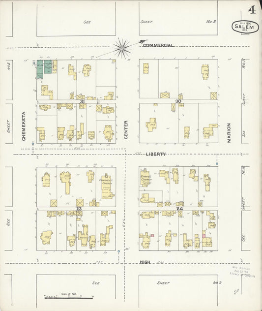 Sanborn Fire Insurance Map from Salem, Marion County, Oregon (1890), Sheet #0004 - Historic Sanborn Fire Insurance Map Print, vintage old map wall art, antique decor, genealogy gift, Oregon Oregon map