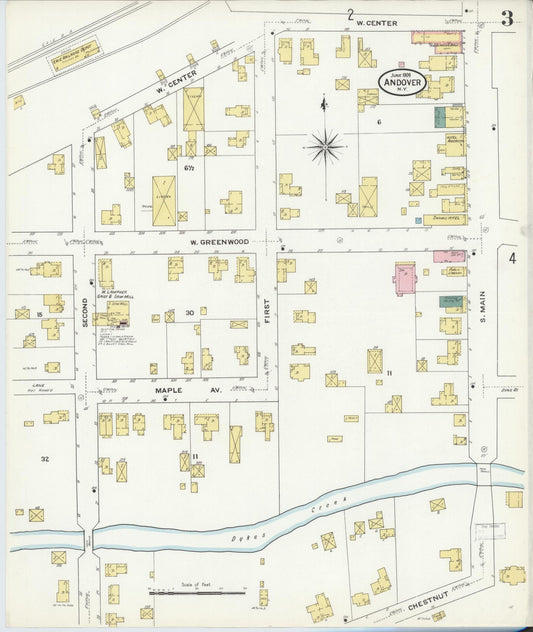 Sanborn Fire Insurance Map from Andover, Allegany County, New York (1909), Sheet #0003 - Historic Sanborn Fire Insurance Map Print, vintage old map wall art, antique decor, genealogy gift, New York New York map