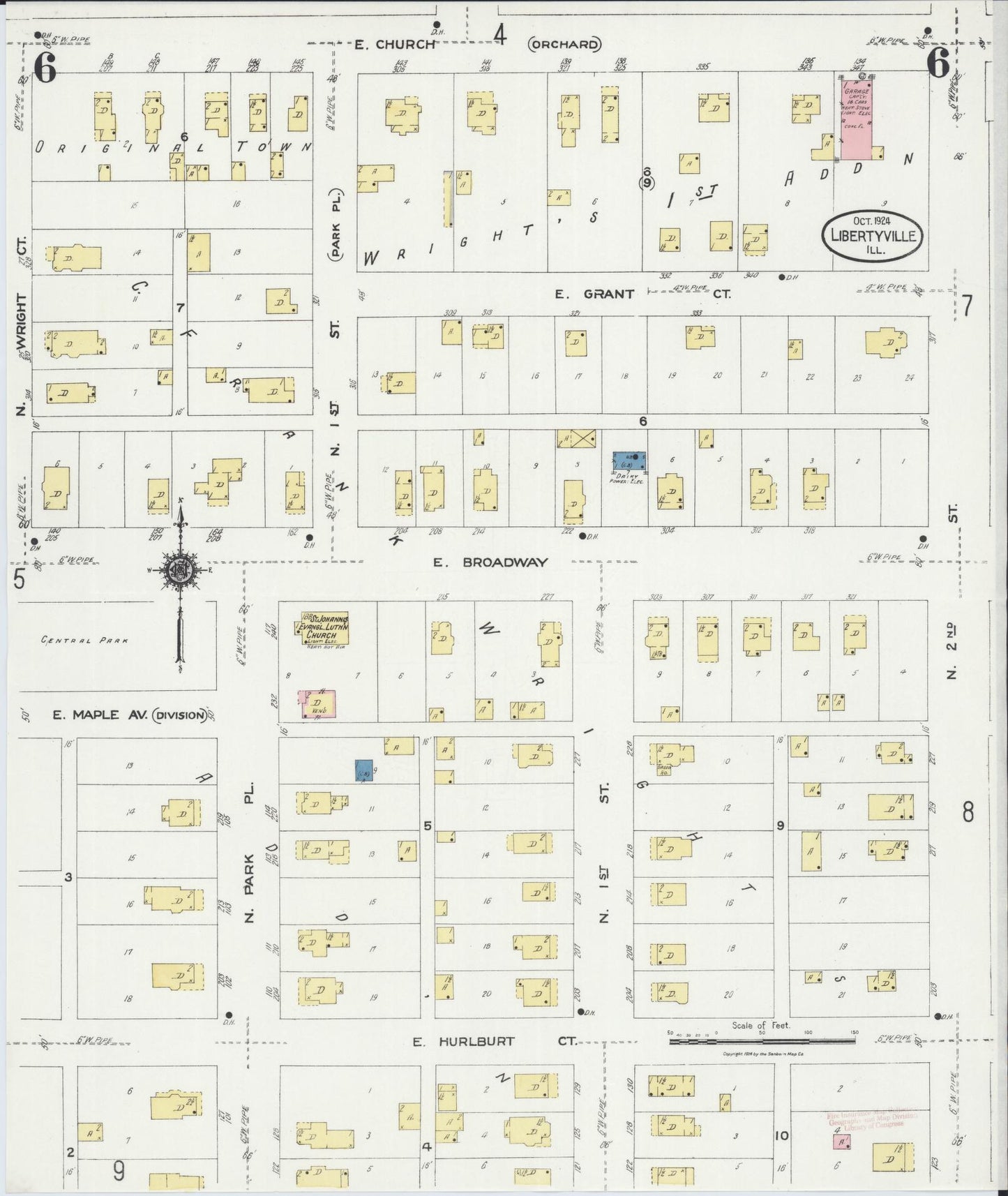 Sanborn Fire Insurance Map from Libertyville, Lake County, Illinois (1924), Sheet #0006 - Complete Map Set gallery image, historic Sanborn map, vintage wall art, Illinois Illinois