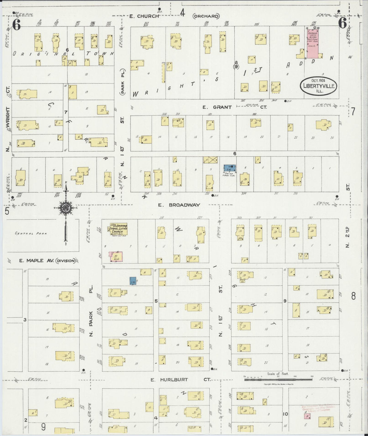 Sanborn Fire Insurance Map from Libertyville, Lake County, Illinois (1924), Sheet #0006 - Complete Map Set gallery image, historic Sanborn map, vintage wall art, Illinois Illinois