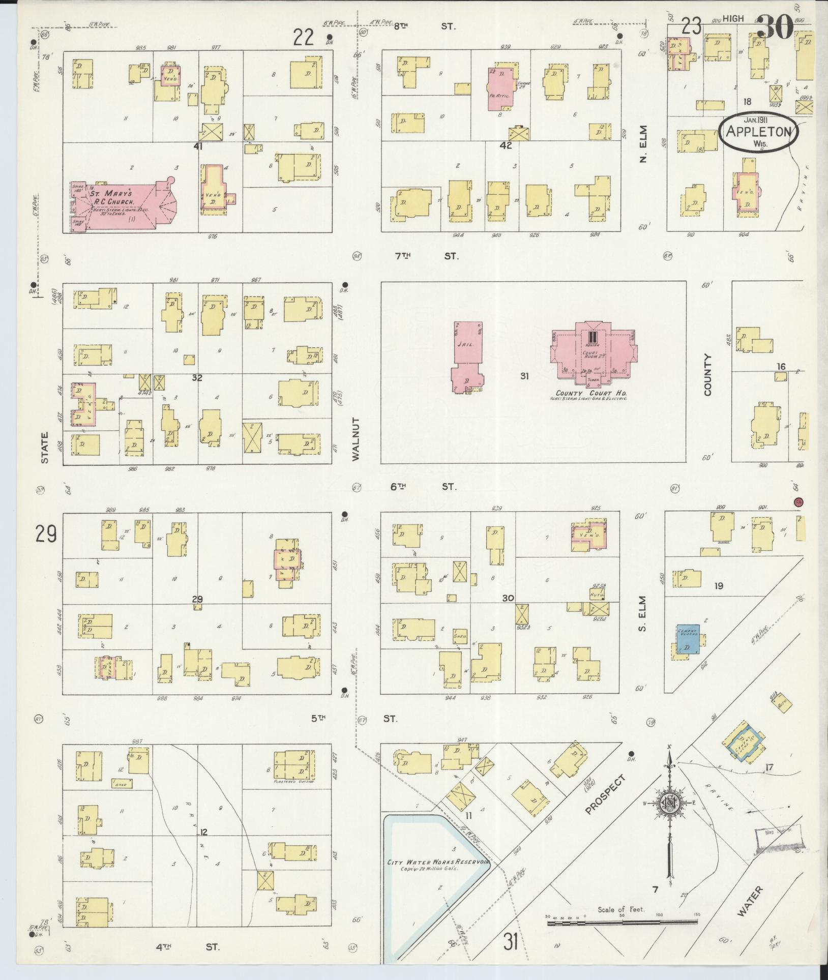 Sanborn Fire Insurance Map from Appleton, Outagamie County, Wisconsin (1911), Sheet #0030 - Complete Map Set gallery image, historic Sanborn map, vintage wall art, Wisconsin Wisconsin