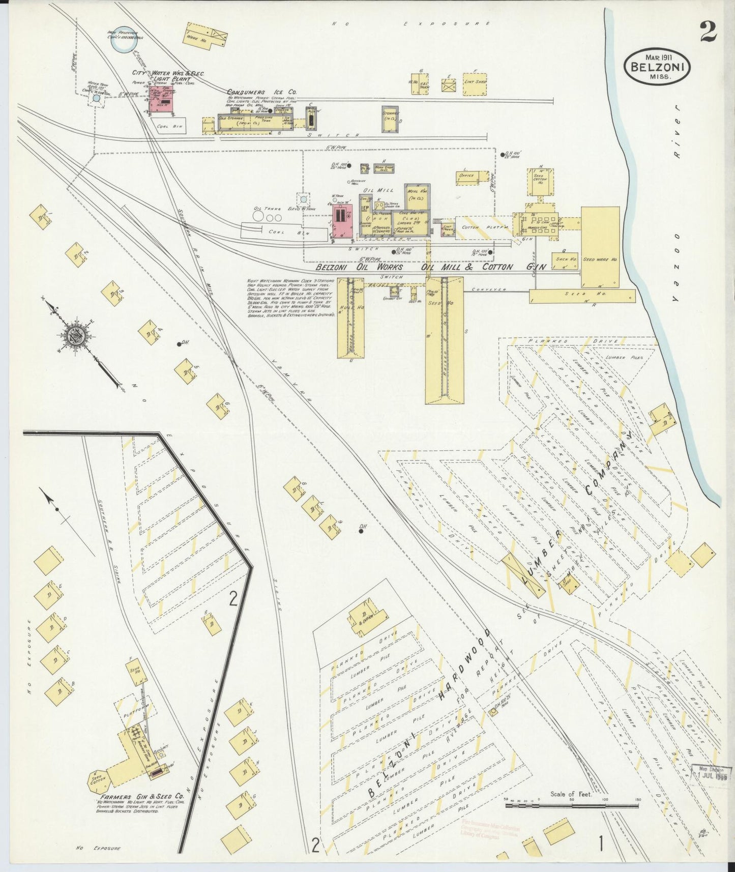 Sanborn Fire Insurance Map from Belzoni, Washington County, Mississippi (1911), Sheet #0002 - Complete Map Set gallery image, historic Sanborn map, vintage wall art, Mississippi Mississippi
