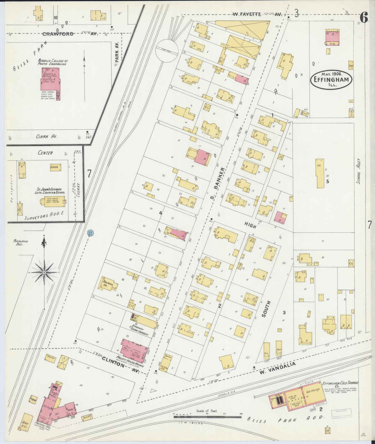 Sanborn Fire Insurance Map from Effingham, Effingham County, Illinois (1906), Sheet #0006 - Historic Sanborn Fire Insurance Map Print, vintage old map wall art, antique decor, genealogy gift, Illinois Illinois map