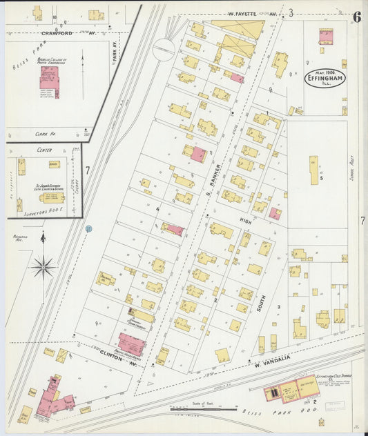 Sanborn Fire Insurance Map from Effingham, Effingham County, Illinois (1906), Sheet #0006 - Historic Sanborn Fire Insurance Map Print, vintage old map wall art, antique decor, genealogy gift, Illinois Illinois map