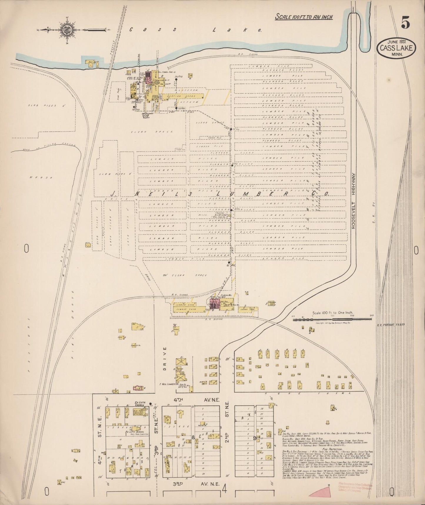 Sanborn Fire Insurance Map from Cass Lake, Cass County, Minnesota (1922), Sheet #0005 - Complete Map Set gallery image, historic Sanborn map, vintage wall art, Minnesota Minnesota