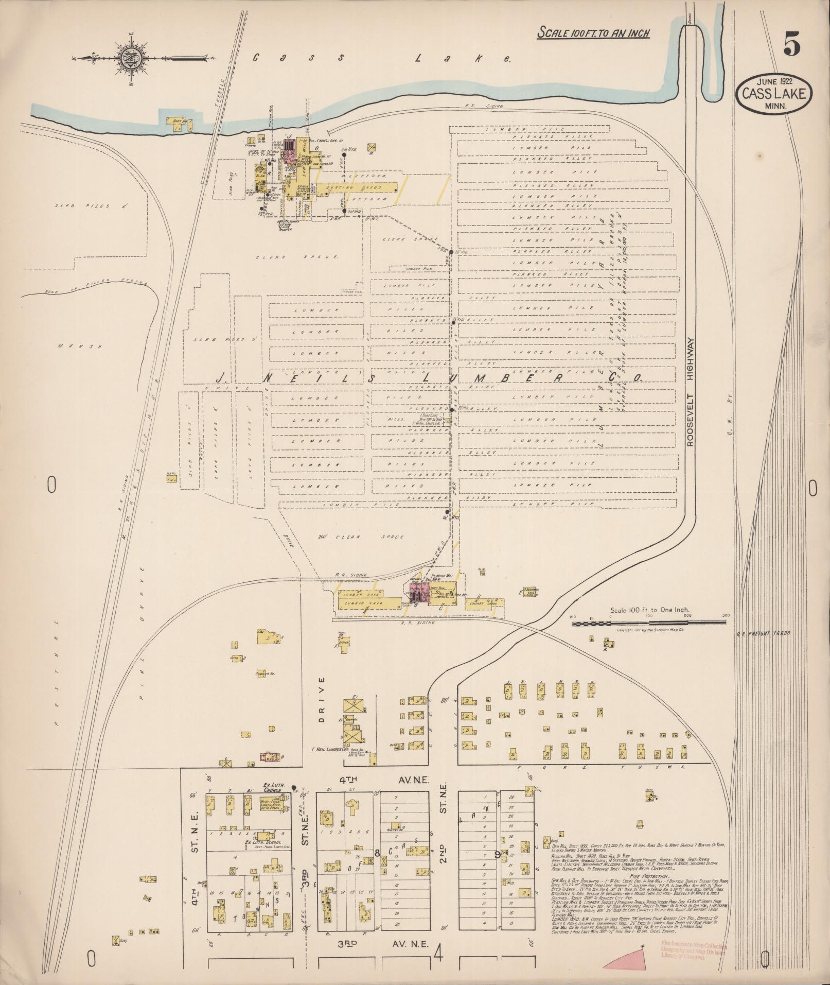 Sanborn Fire Insurance Map from Cass Lake, Cass County, Minnesota (1922), Sheet #0005 - Complete Map Set gallery image, historic Sanborn map, vintage wall art, Minnesota Minnesota
