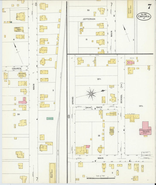 Sanborn Fire Insurance Map from Emporia, Independent Cities, Virginia (1909), Sheet #0007 - Historic Sanborn Fire Insurance Map Print, vintage old map wall art, antique decor, genealogy gift, Virginia Virginia map