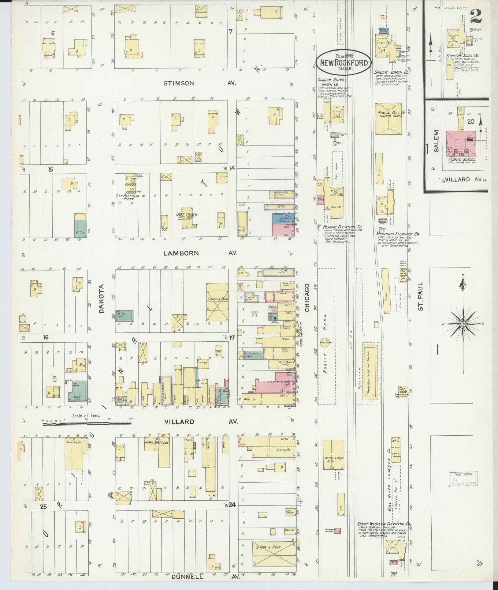 Sanborn Fire Insurance Map from New Rockford, Eddy County, North Dakota (1908), Sheet #0002 - Historic Sanborn Fire Insurance Map Print, vintage old map wall art, antique decor, genealogy gift, North Dakota North Dakota map