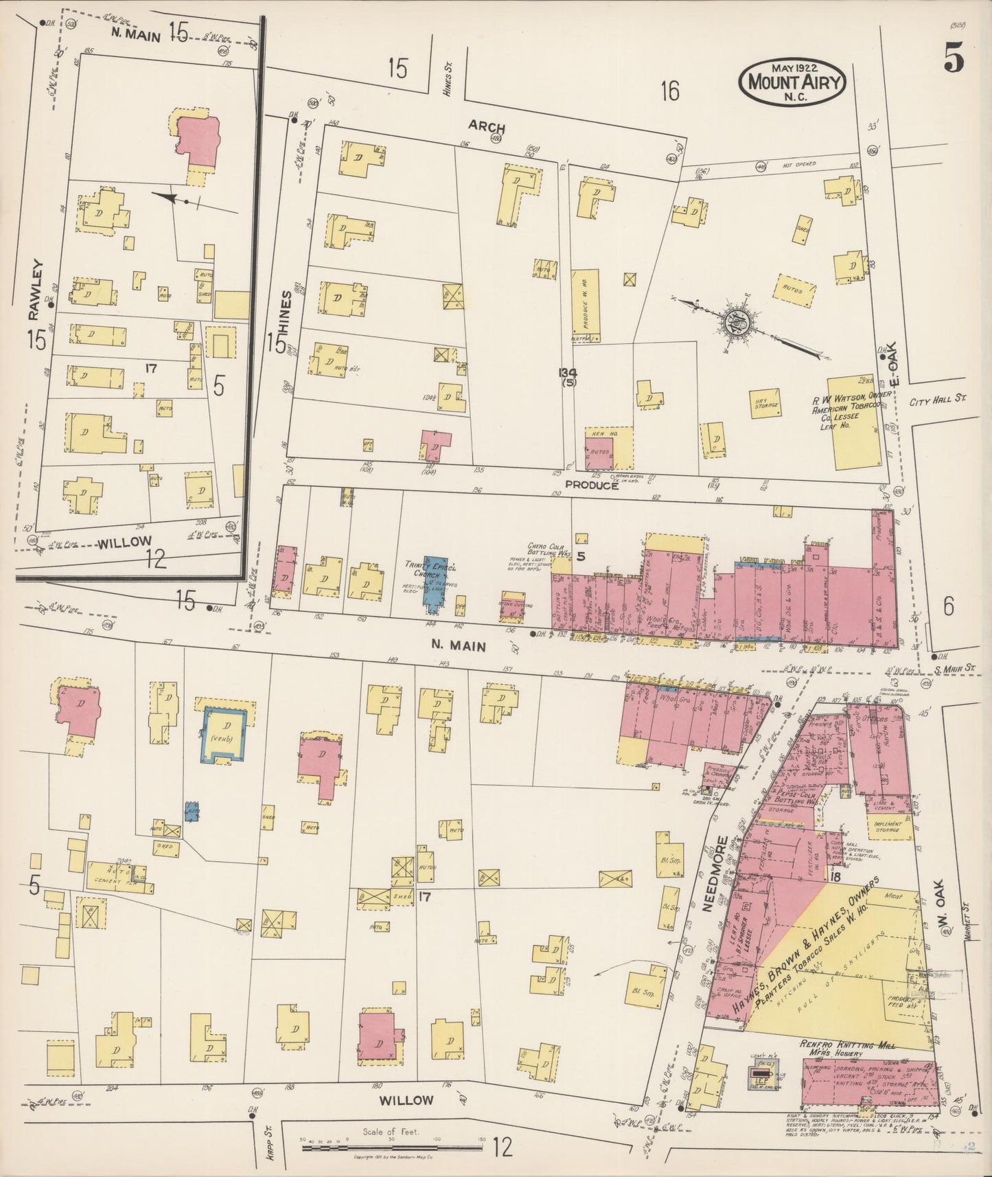 Sanborn Fire Insurance Map from Mount Airy, Surry County, North Carolina (1922), Sheet #0005 - Complete Map Set gallery image, historic Sanborn map, vintage wall art, North Carolina North Carolina