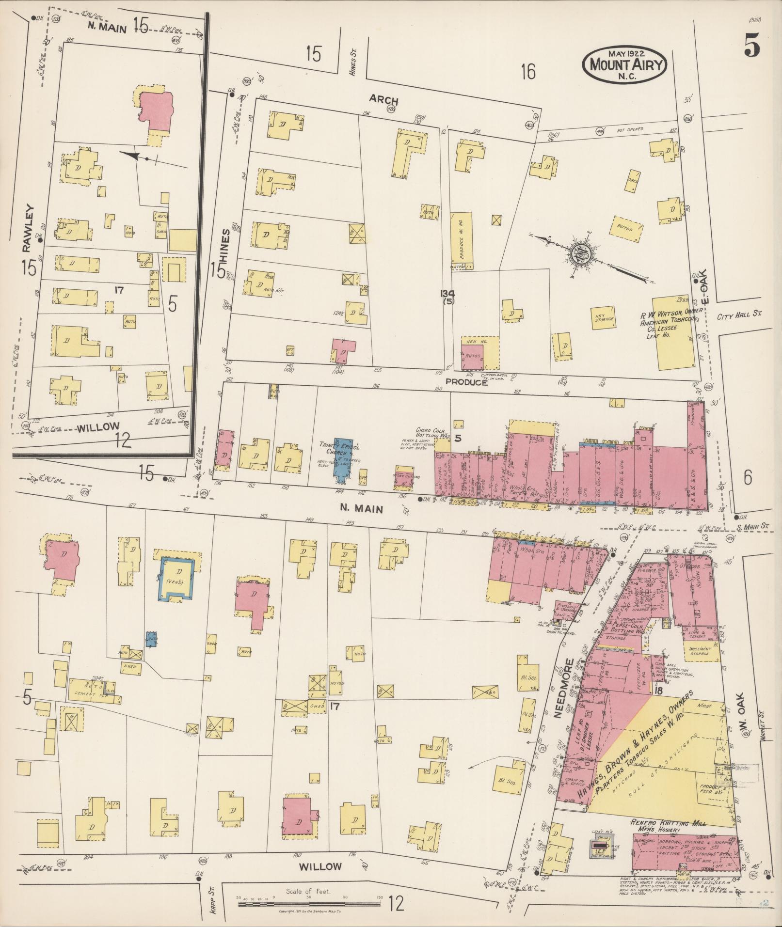 Sanborn Fire Insurance Map from Mount Airy, Surry County, North Carolina (1922), Sheet #0005 - Complete Map Set gallery image, historic Sanborn map, vintage wall art, North Carolina North Carolina