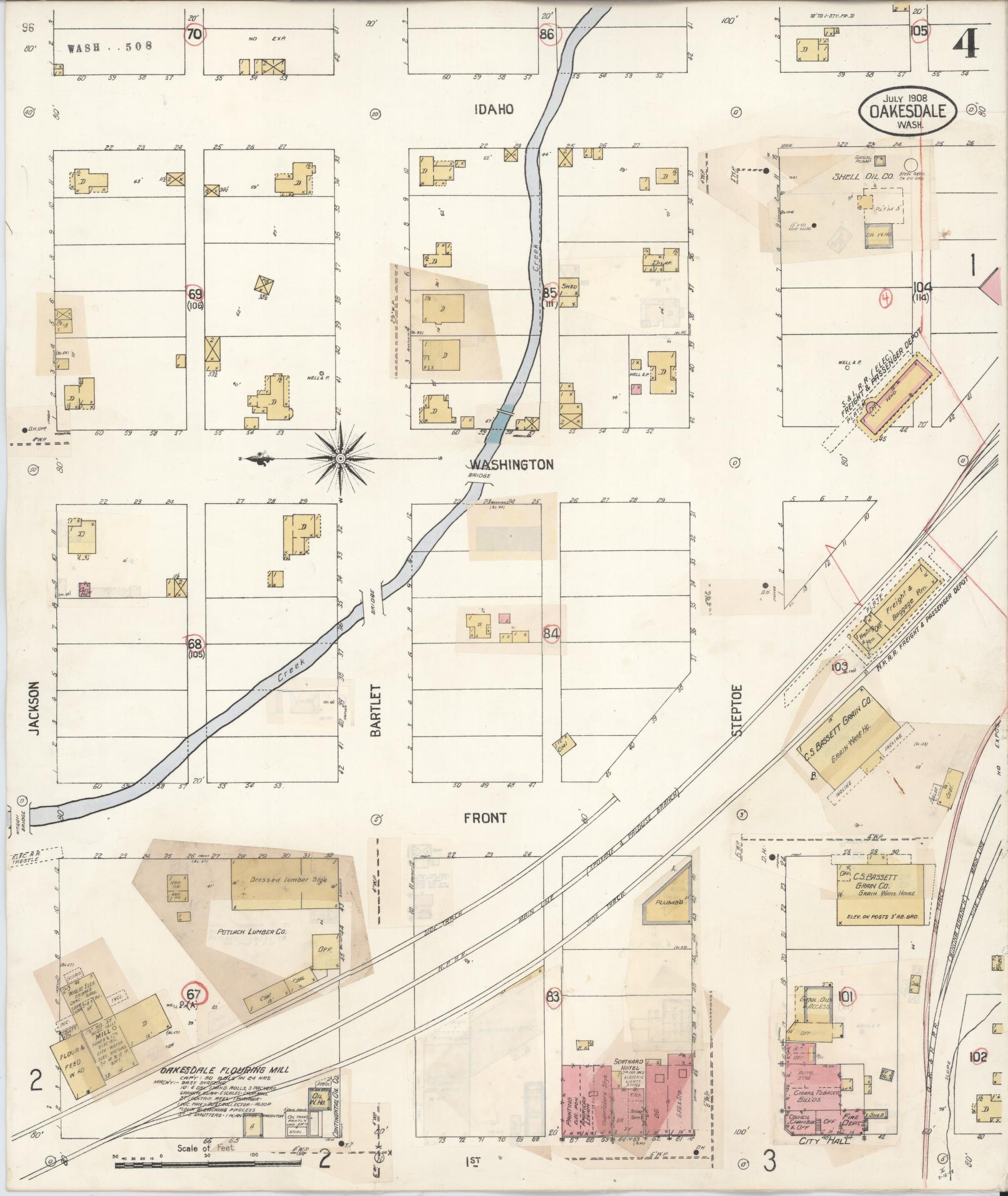 Sanborn Fire Insurance Map from Oakesdale, Whitman County, Washington (1931), Sheet #0004 - Complete Map Set gallery image, historic Sanborn map, vintage wall art, Washington Washington