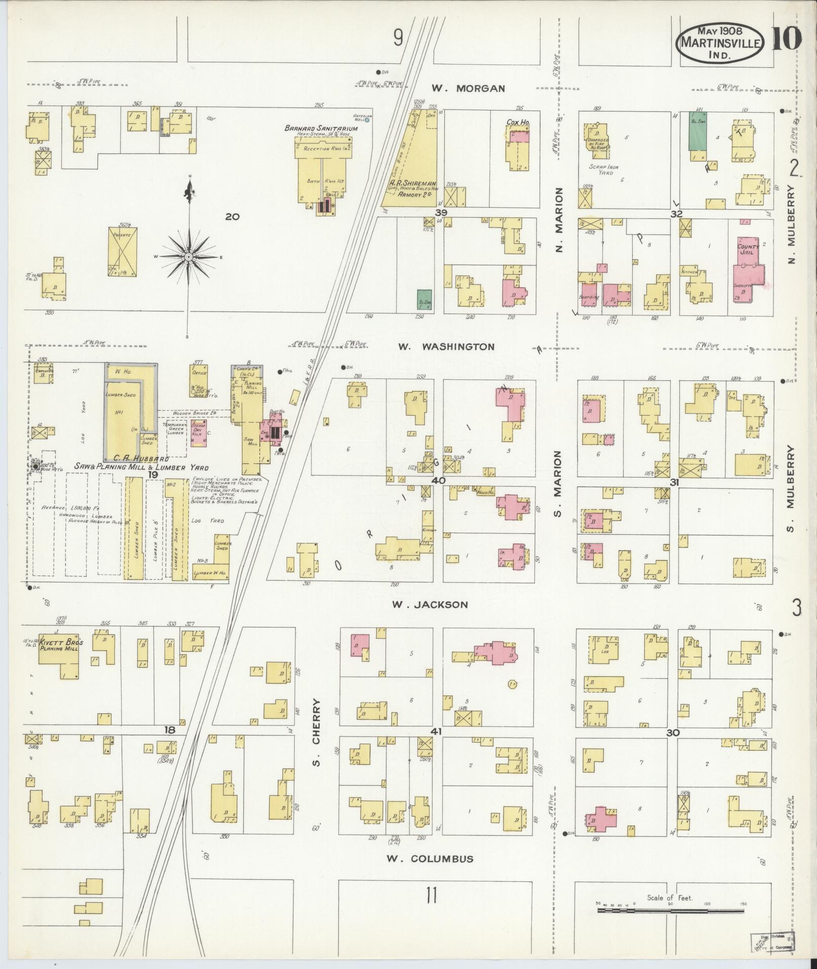 Sanborn Fire Insurance Map from Martinsville, Morgan County, Indiana (1908), Sheet #0010 - Complete Map Set gallery image, historic Sanborn map, vintage wall art, Indiana Indiana