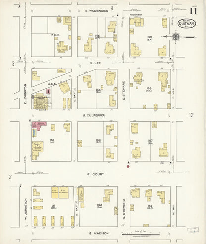 Sanborn Fire Insurance Map from Quitman, Brooks County, Georgia (1921), Sheet #0011 - Complete Map Set gallery image, historic Sanborn map, vintage wall art, Georgia Georgia