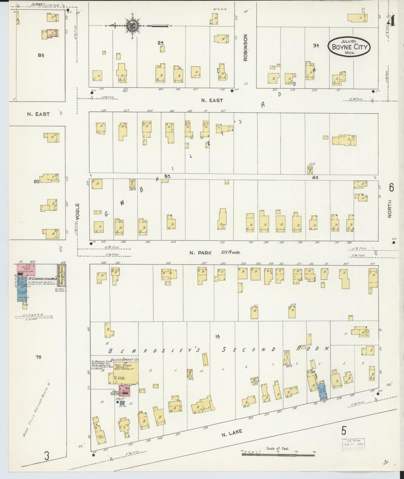 Sanborn Fire Insurance Map from Boyne City, Charlevoix County, Michigan (1911), Sheet #0004 - Historic Sanborn Fire Insurance Map Print, vintage old map wall art, antique decor, genealogy gift, Michigan Michigan map