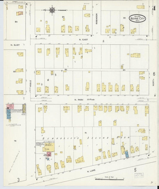 Sanborn Fire Insurance Map from Boyne City, Charlevoix County, Michigan (1911), Sheet #0004 - Historic Sanborn Fire Insurance Map Print, vintage old map wall art, antique decor, genealogy gift, Michigan Michigan map