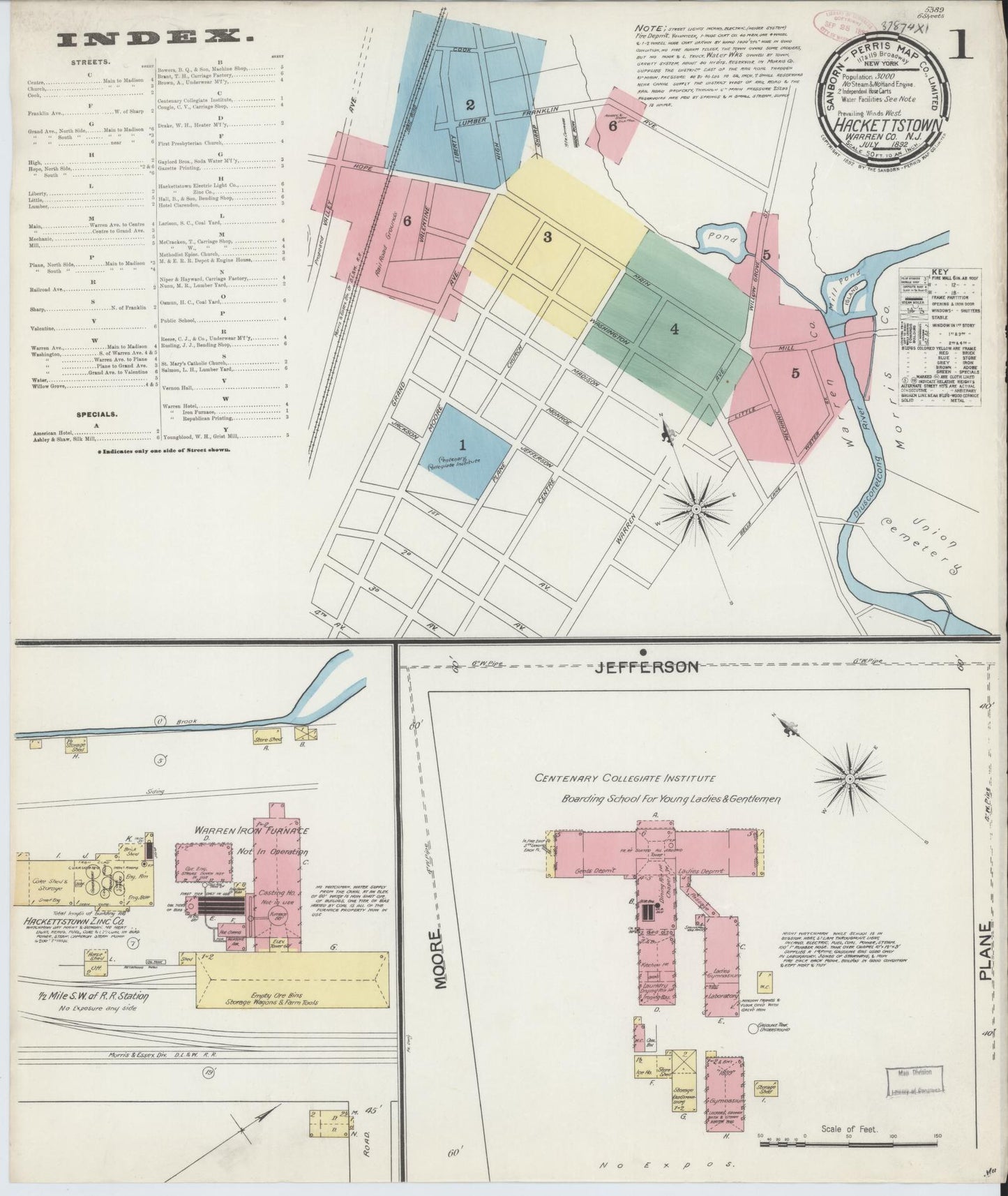 Sanborn Fire Insurance Map from Hackettstown, Warren County, New Jersey. (1892) – Historic Sanborn Fire Insurance Map Print