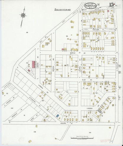 Sanborn Fire Insurance Map from Hempstead, Nassau County, New York (1919), Sheet #0015 - Complete Map Set gallery image, historic Sanborn map, vintage wall art, New York New York