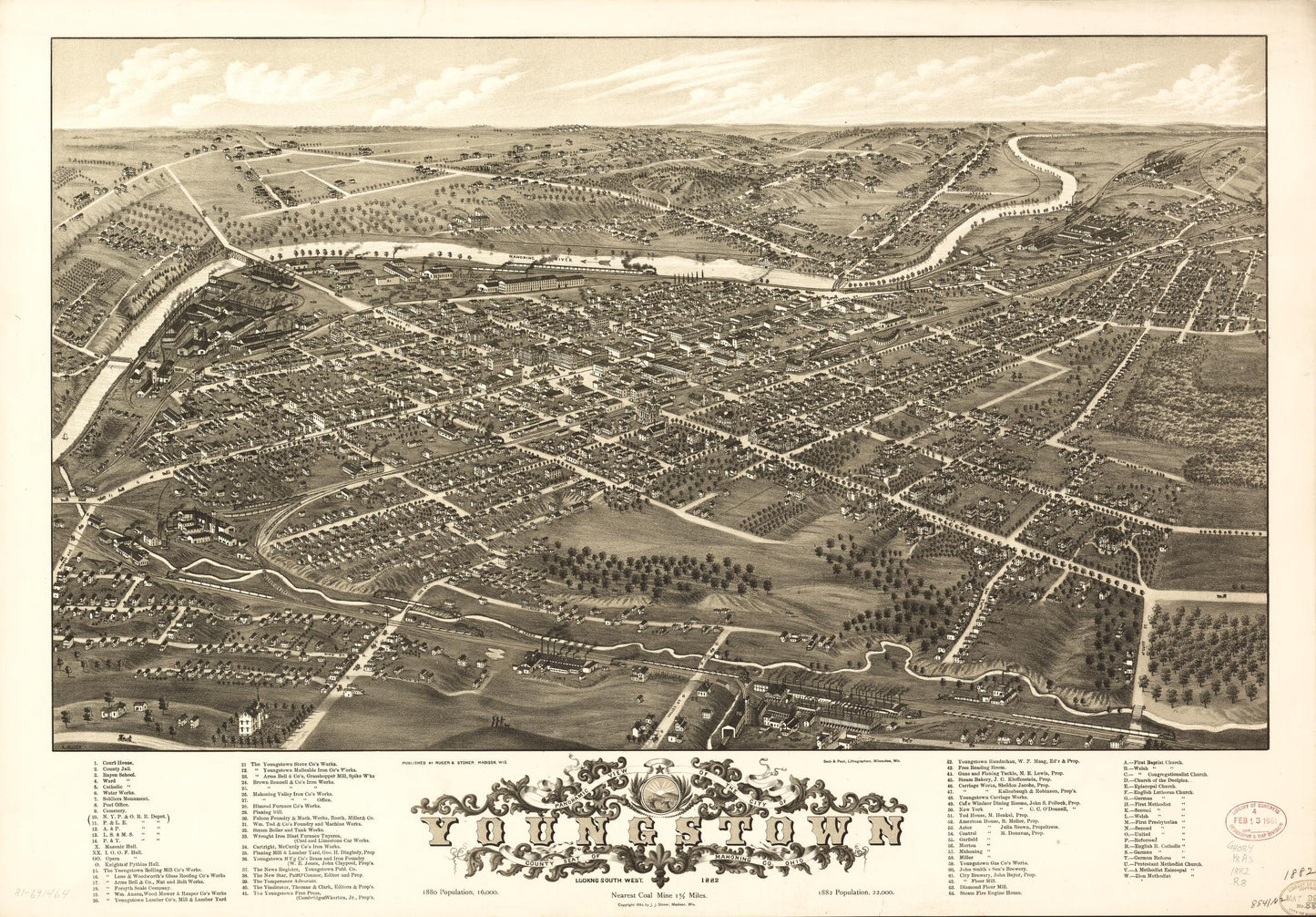 Panoramic view of the city of Youngstown, county seat of Mahoning Co., Ohio (1882) – Historic Bird’s-Eye View Panorama Print