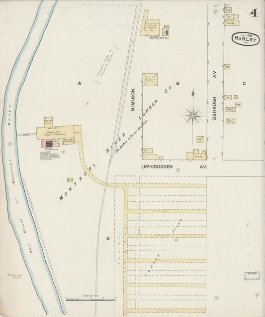 Sanborn Fire Insurance Map from Hurley, Iron County, Wisconsin (1888), Sheet #0004 - Historic Sanborn Fire Insurance Map Print, vintage old map wall art, antique decor, genealogy gift, Wisconsin Wisconsin map