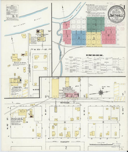 Sanborn Fire Insurance Map from Smithville, Bastrop County, Texas (1909), Sheet #0001 - Complete Map Set gallery image, historic Sanborn map, vintage wall art, Texas Texas
