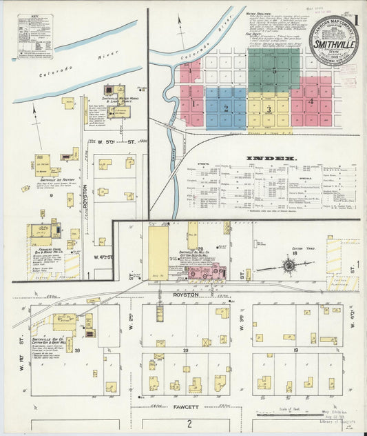 Sanborn Fire Insurance Map from Smithville, Bastrop County, Texas (1909), Sheet #0001 - Complete Map Set gallery image, historic Sanborn map, vintage wall art, Texas Texas
