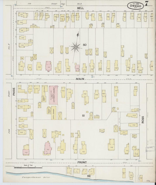 Sanborn Fire Insurance Map from Owego, Tioga County, New York (1888), Sheet #0007 - Historic Sanborn Fire Insurance Map Print, vintage old map wall art, antique decor, genealogy gift, New York New York map