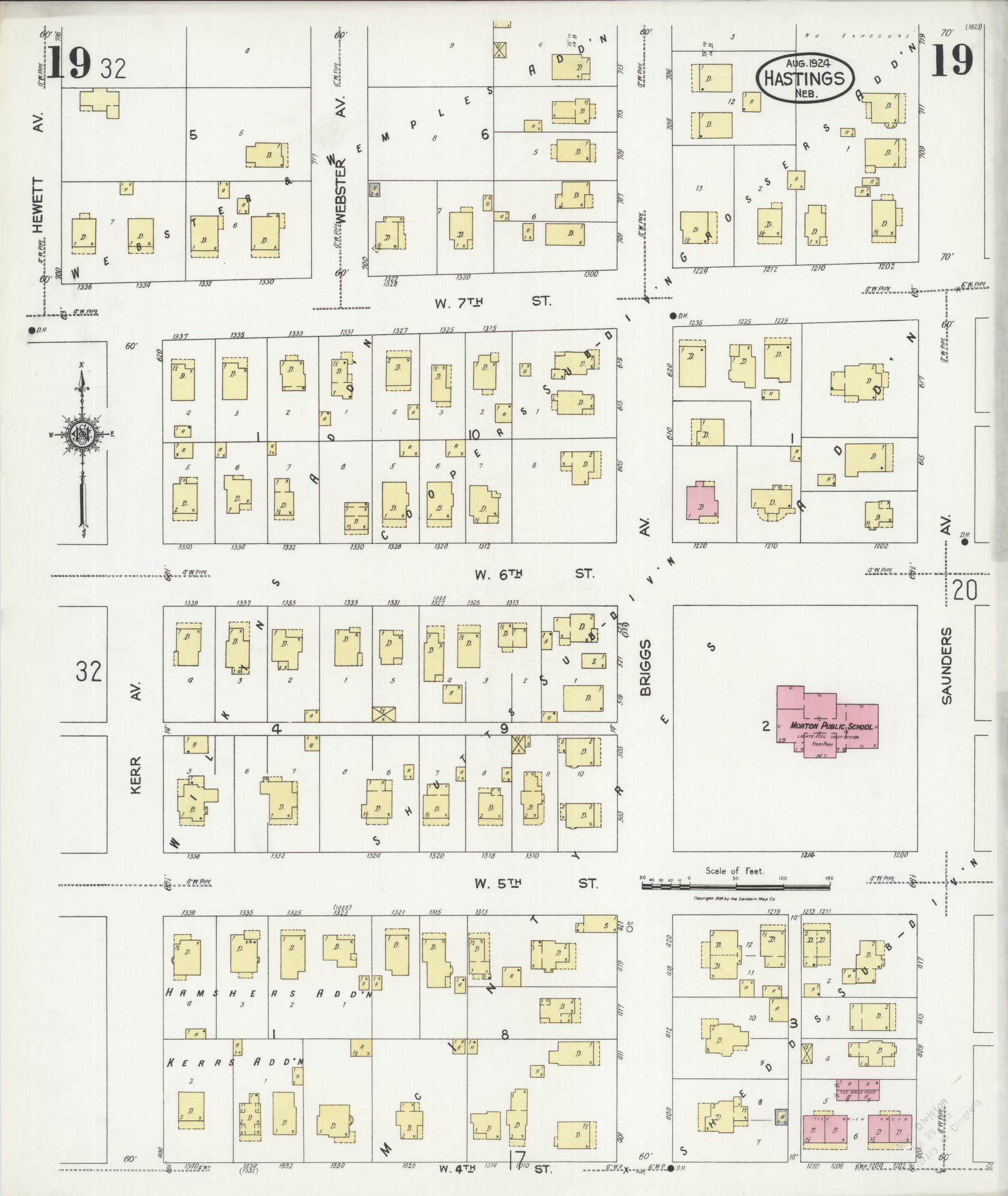 Sanborn Fire Insurance Map from Hastings, Adams County, Nebraska (1924), Sheet #0019 - Complete Map Set gallery image, historic Sanborn map, vintage wall art, Nebraska Nebraska
