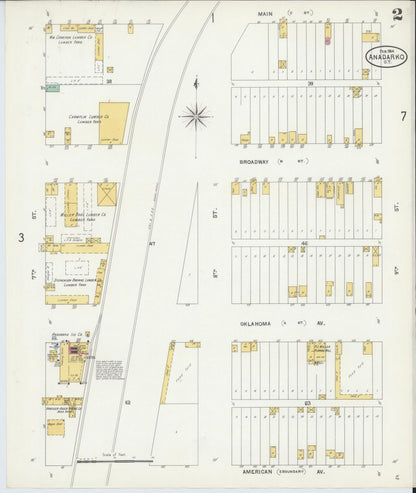 Sanborn Fire Insurance Map from Anadarko, Caddo County, Oklahoma (1904), Sheet #0002 - Complete Map Set gallery image, historic Sanborn map, vintage wall art, Oklahoma Oklahoma