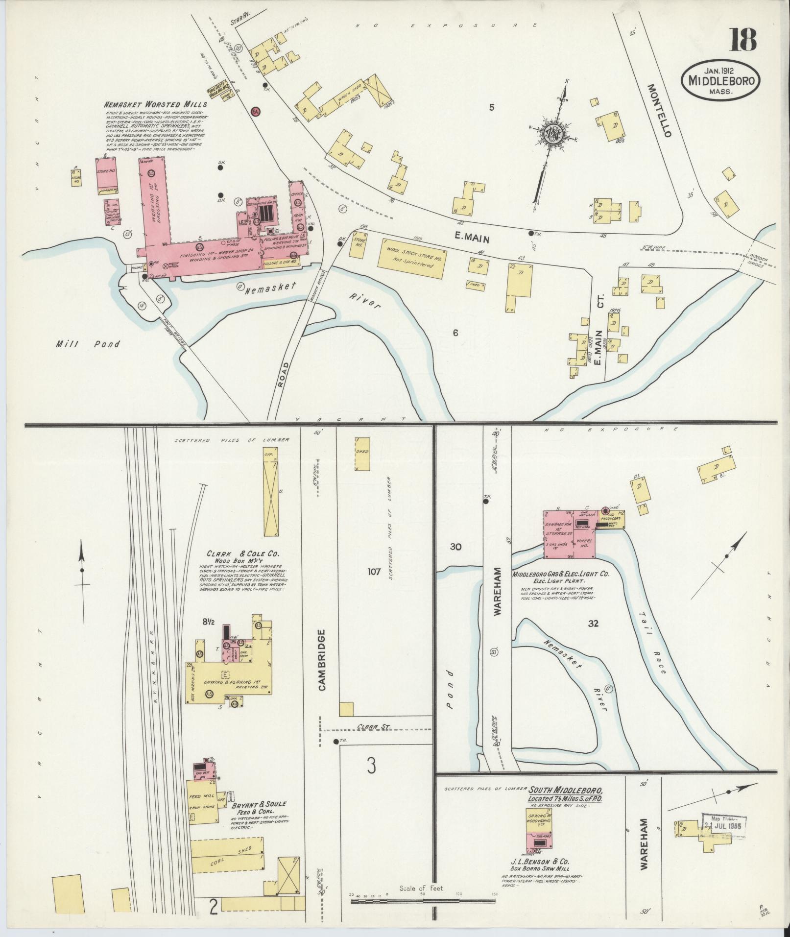 Sanborn Fire Insurance Map from Middleboro, Plymouth County, Massachusetts (1912), Sheet #0018 - Historic Sanborn Fire Insurance Map Print, vintage old map wall art, antique decor, genealogy gift, Massachusetts Massachusetts map