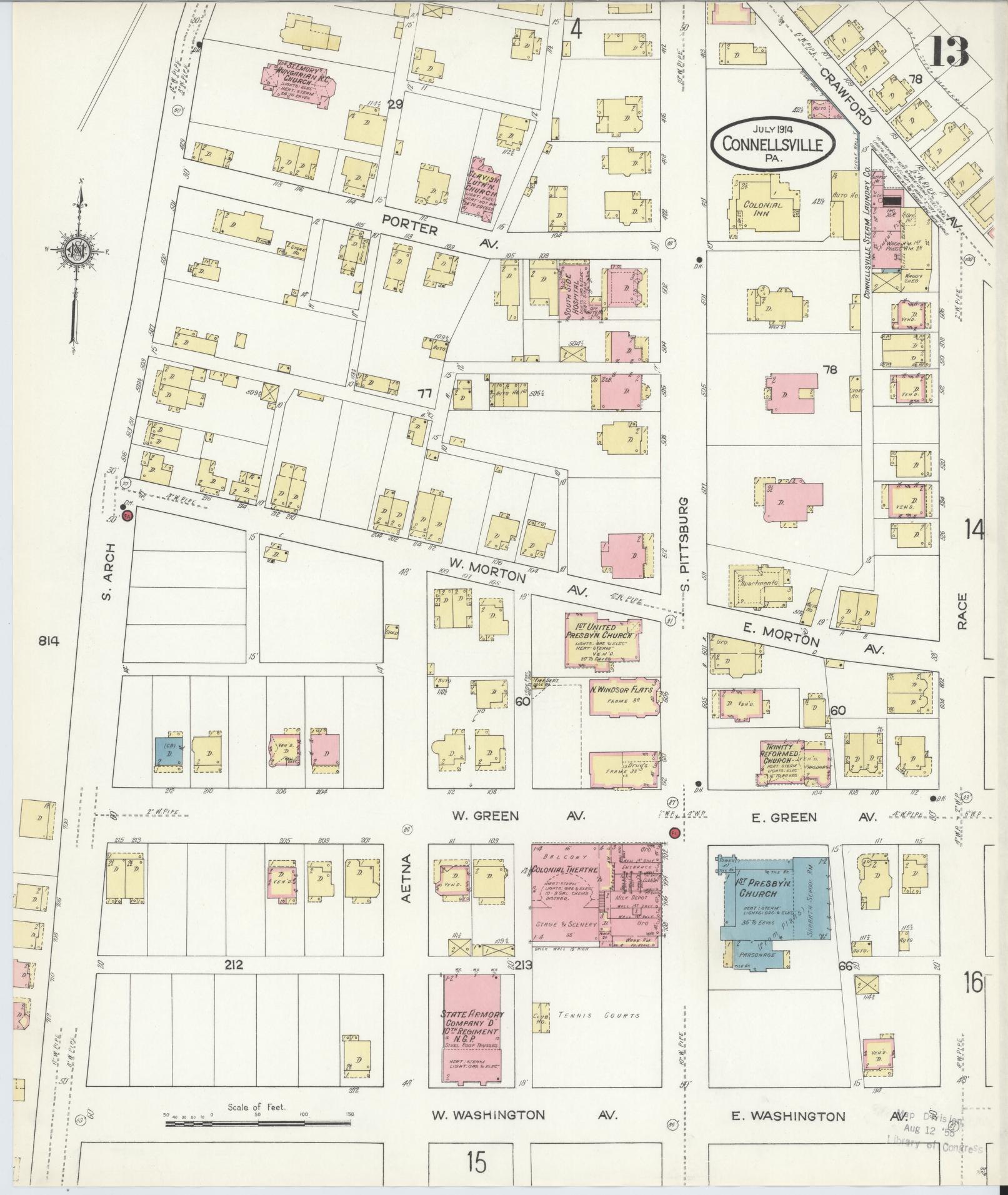 Sanborn Fire Insurance Map from Connellsville, Fayette County, Pennsylvania (1914), Sheet #0013 - Historic Sanborn Fire Insurance Map Print, vintage old map wall art, antique decor, genealogy gift, Pennsylvania Pennsylvania map