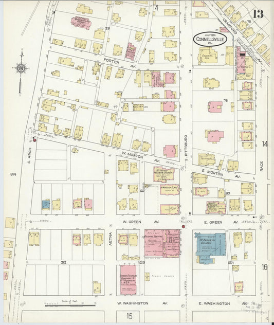 Sanborn Fire Insurance Map from Connellsville, Fayette County, Pennsylvania (1914), Sheet #0013 - Historic Sanborn Fire Insurance Map Print, vintage old map wall art, antique decor, genealogy gift, Pennsylvania Pennsylvania map