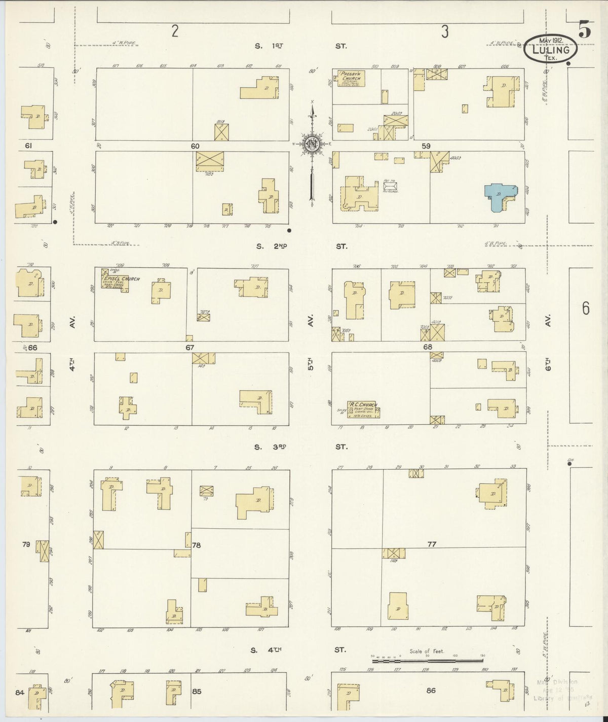 Sanborn Fire Insurance Map from Luling, Caldwell County, Texas (1912), Sheet #0005 - Complete Map Set gallery image, historic Sanborn map, vintage wall art, Texas Texas