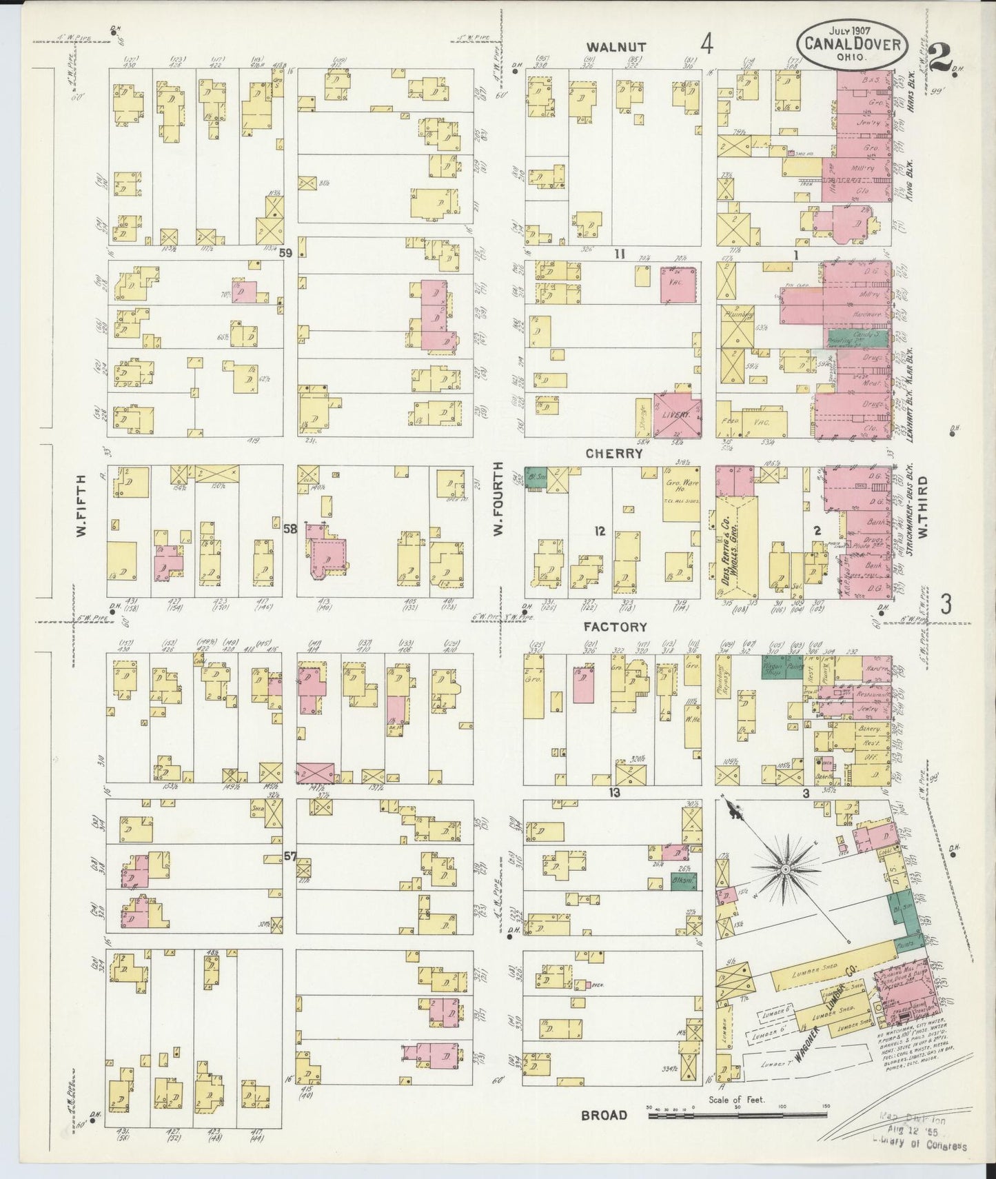 Sanborn Fire Insurance Map from Canal Dover, Tuscarawas County, Ohio (1907), Sheet #0002 - Historic Sanborn Fire Insurance Map Print, vintage old map wall art, antique decor, genealogy gift, Ohio Ohio map