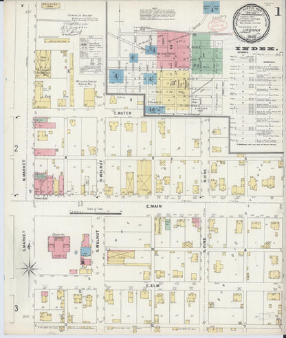 Sanborn Fire Insurance Map from Urbana, Champaign County, Illinois (1897), Sheet #0001 - Complete Map Set gallery image, historic Sanborn map, vintage wall art, Illinois Illinois