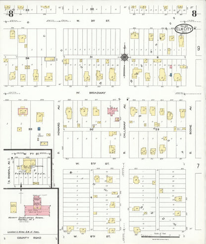 Sanborn Fire Insurance Map from Elk City, Beckham County, Oklahoma (1923), Sheet #0008 - Complete Map Set gallery image, historic Sanborn map, vintage wall art, Oklahoma Oklahoma