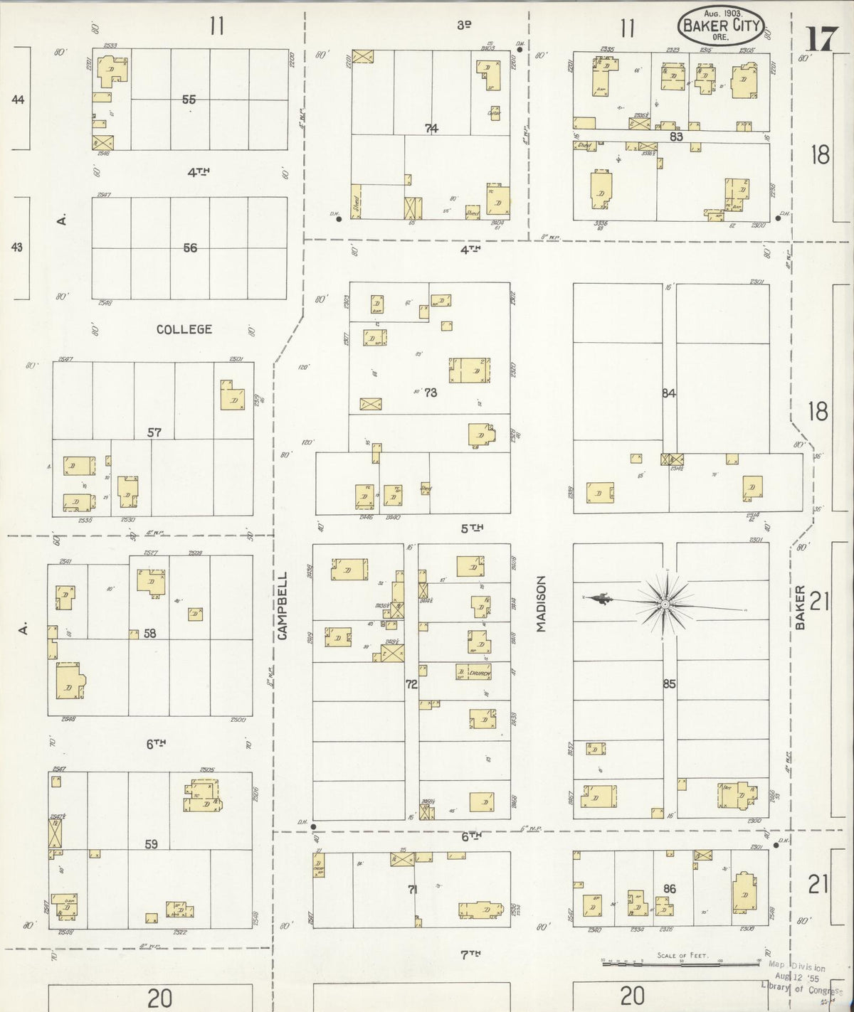 Sanborn Fire Insurance Map from Baker, Baker County, Oregon (1903), Sheet #0017 - Historic Sanborn Fire Insurance Map Print, vintage old map wall art, antique decor, genealogy gift, Oregon Oregon map