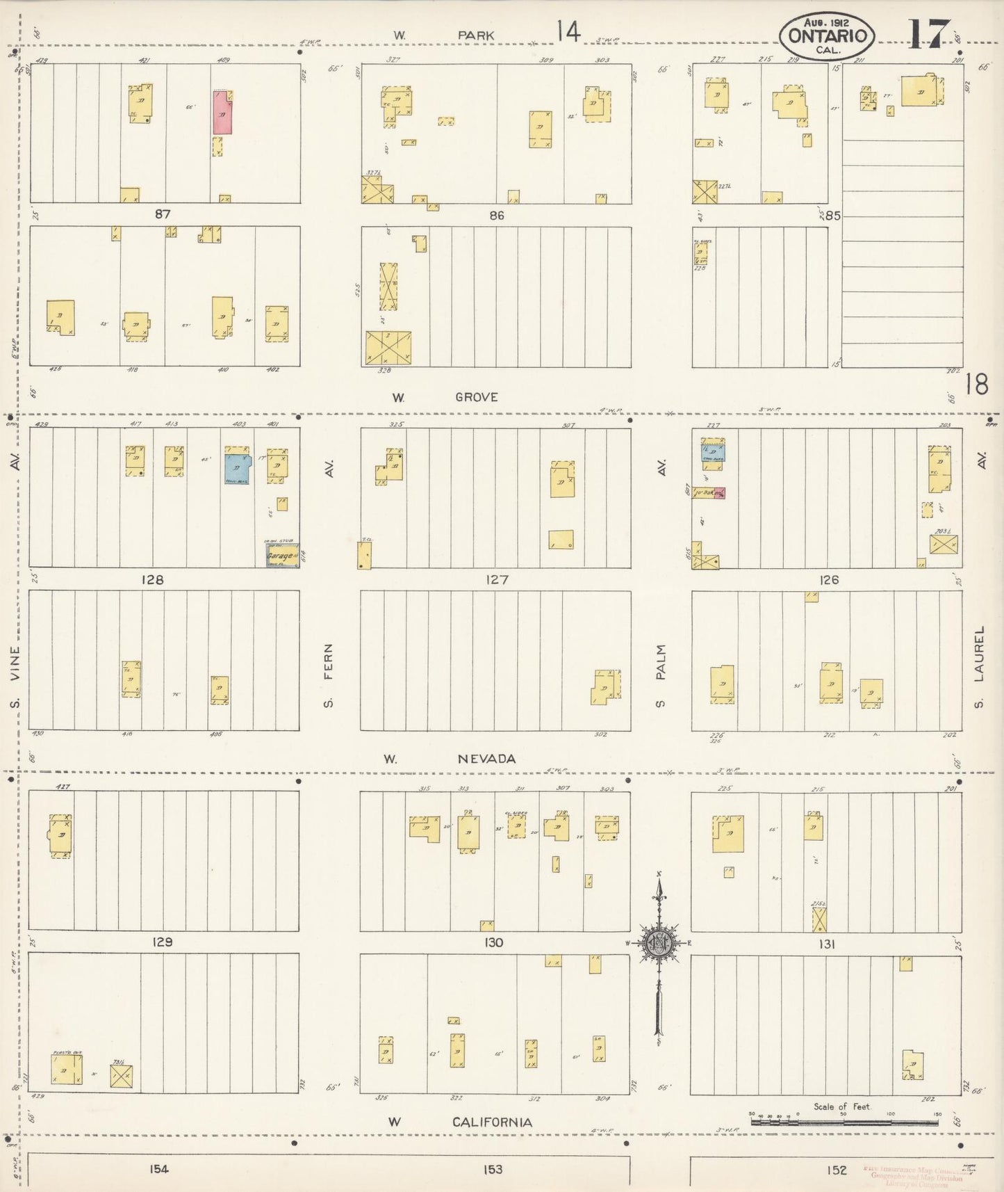 Sanborn Fire Insurance Map from Ontario, San Bernardino County, California (1912), Sheet #0017 - Complete Map Set gallery image, historic Sanborn map, vintage wall art, California California