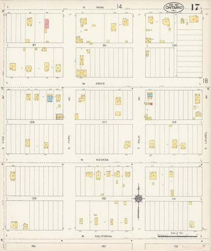Sanborn Fire Insurance Map from Ontario, San Bernardino County, California (1912), Sheet #0017 - Complete Map Set gallery image, historic Sanborn map, vintage wall art, California California