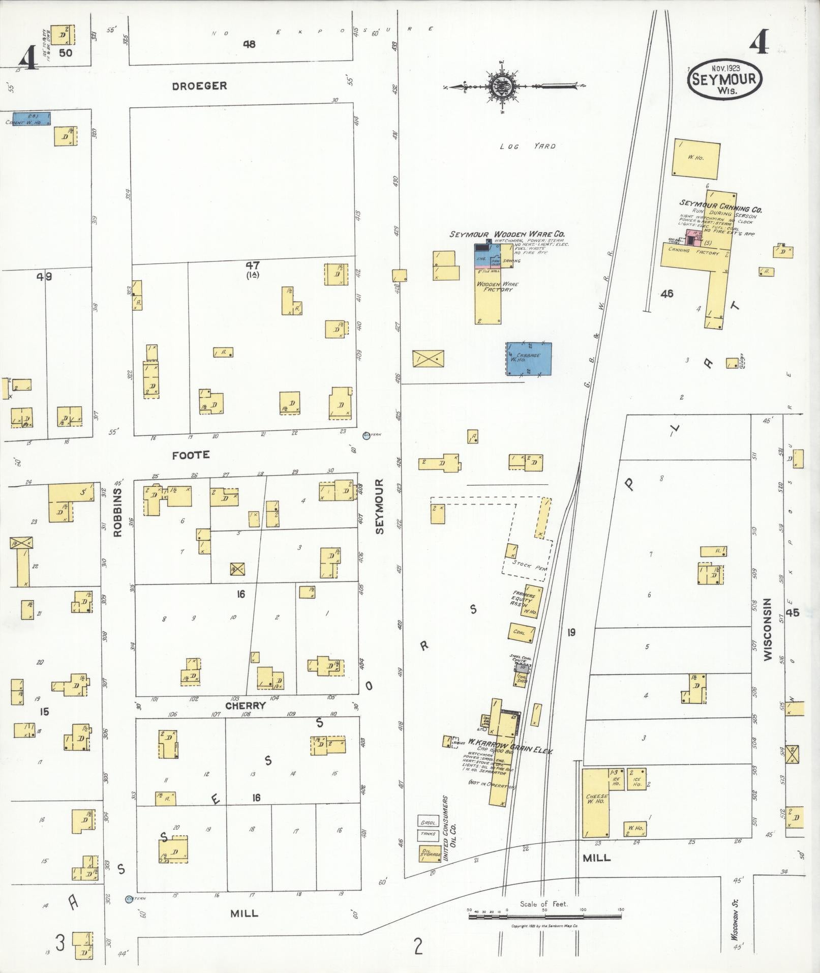 Sanborn Fire Insurance Map from Seymour, Outagamie County, Wisconsin (1923), Sheet #0004 - Complete Map Set gallery image, historic Sanborn map, vintage wall art, Wisconsin Wisconsin