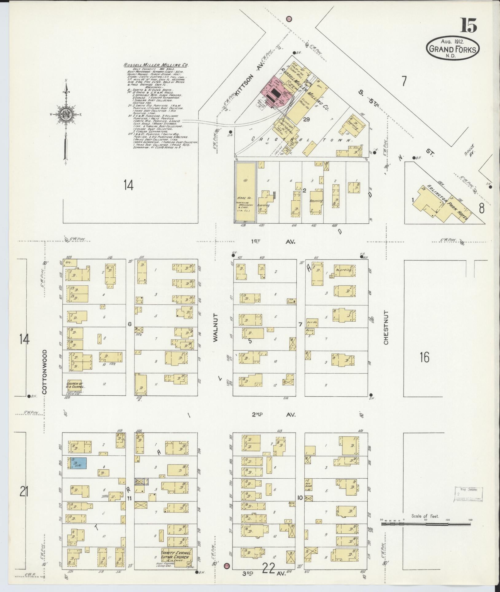Sanborn Fire Insurance Map from Grand Forks, Grand Forks County, North Dakota (1912), Sheet #0015 - Historic Sanborn Fire Insurance Map Print, vintage old map wall art, antique decor, genealogy gift, North Dakota North Dakota map