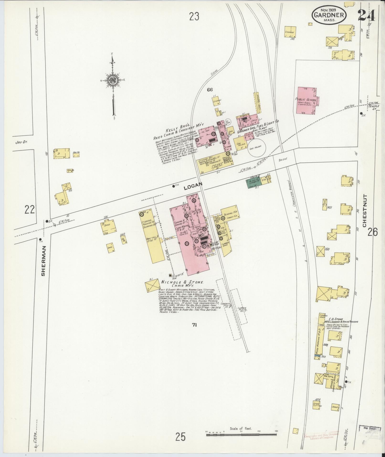 Sanborn Fire Insurance Map from Gardner, Worcester County, Massachusetts (1909), Sheet #0024 - Complete Map Set gallery image, historic Sanborn map, vintage wall art, Massachusetts Massachusetts