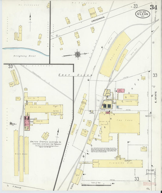 Sanborn Fire Insurance Map from Olean, Cattaraugus County, New York (1909), Sheet #0034 - Historic Sanborn Fire Insurance Map Print, vintage old map wall art, antique decor, genealogy gift, New York New York map