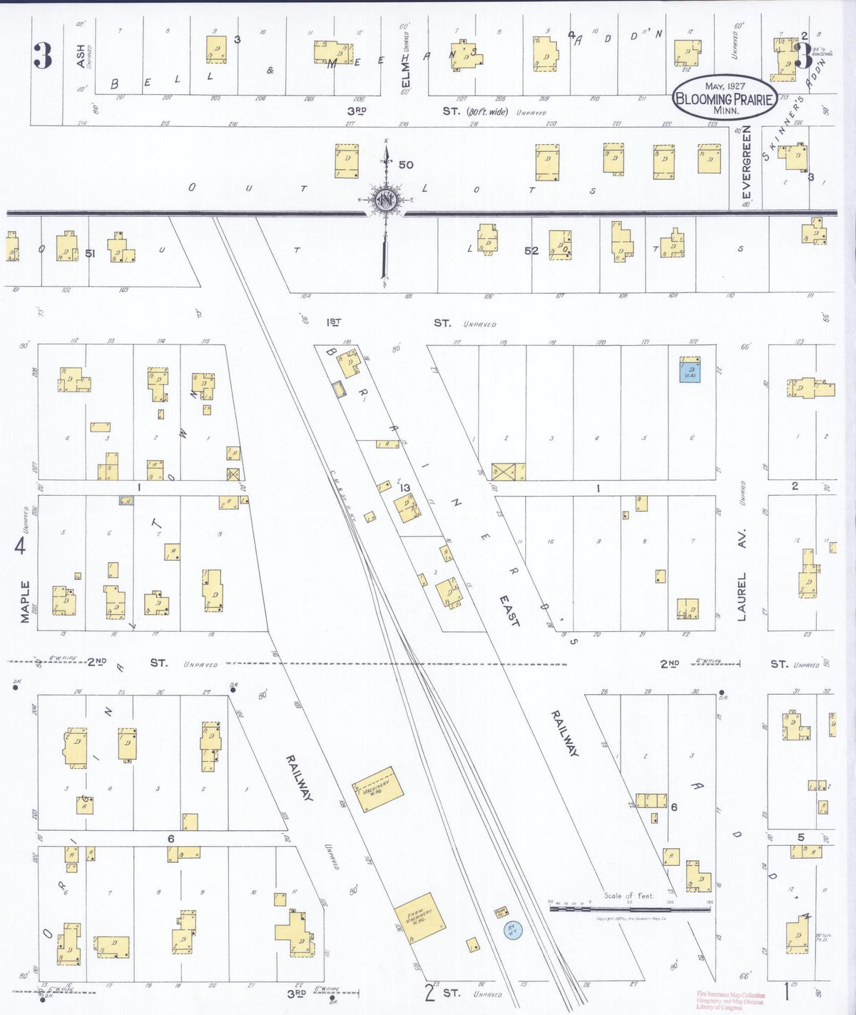 Sanborn Fire Insurance Map from Blooming Prairie, Steele County, Minnesota (1927), Sheet #0003 - Complete Map Set gallery image, historic Sanborn map, vintage wall art, Minnesota Minnesota