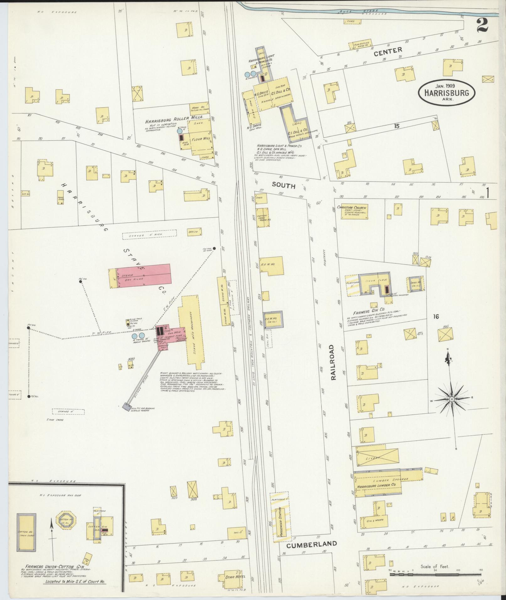 Sanborn Fire Insurance Map from Harrisburg, Poinsett County, Arkansas (1909), Sheet #0002 - Historic Sanborn Fire Insurance Map Print, vintage old map wall art, antique decor, genealogy gift, Arkansas Arkansas map