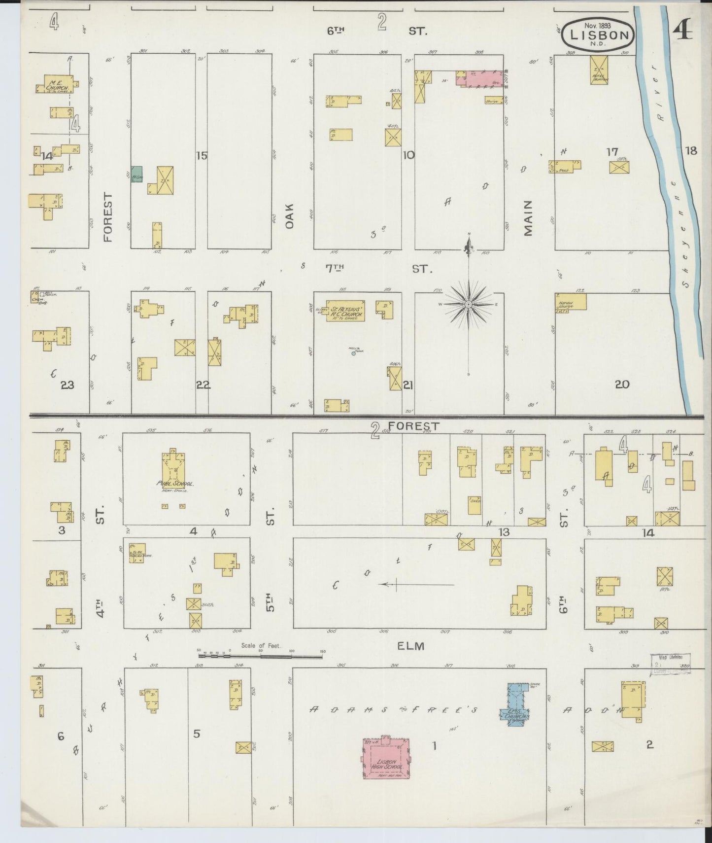 Sanborn Fire Insurance Map from Lisbon, Ransom County, North Dakota (1893), Sheet #0004 - Complete Map Set gallery image, historic Sanborn map, vintage wall art, North Dakota North Dakota