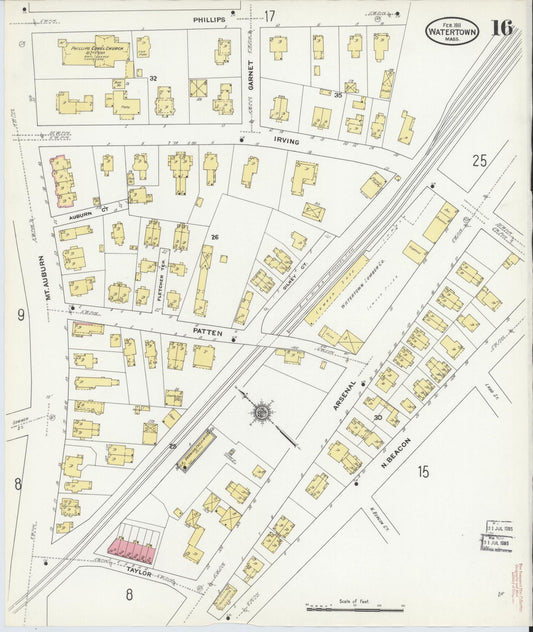 Sanborn Fire Insurance Map from Watertown, Middlesex County, Massachusetts (1911), Sheet #0016 - Historic Sanborn Fire Insurance Map Print, vintage old map wall art, antique decor, genealogy gift, Massachusetts Massachusetts map