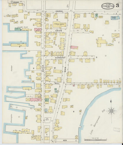 Sanborn Fire Insurance Map from Stonington, New London County, Connecticut (1895), Sheet #0003 - Complete Map Set gallery image, historic Sanborn map, vintage wall art, Connecticut Connecticut
