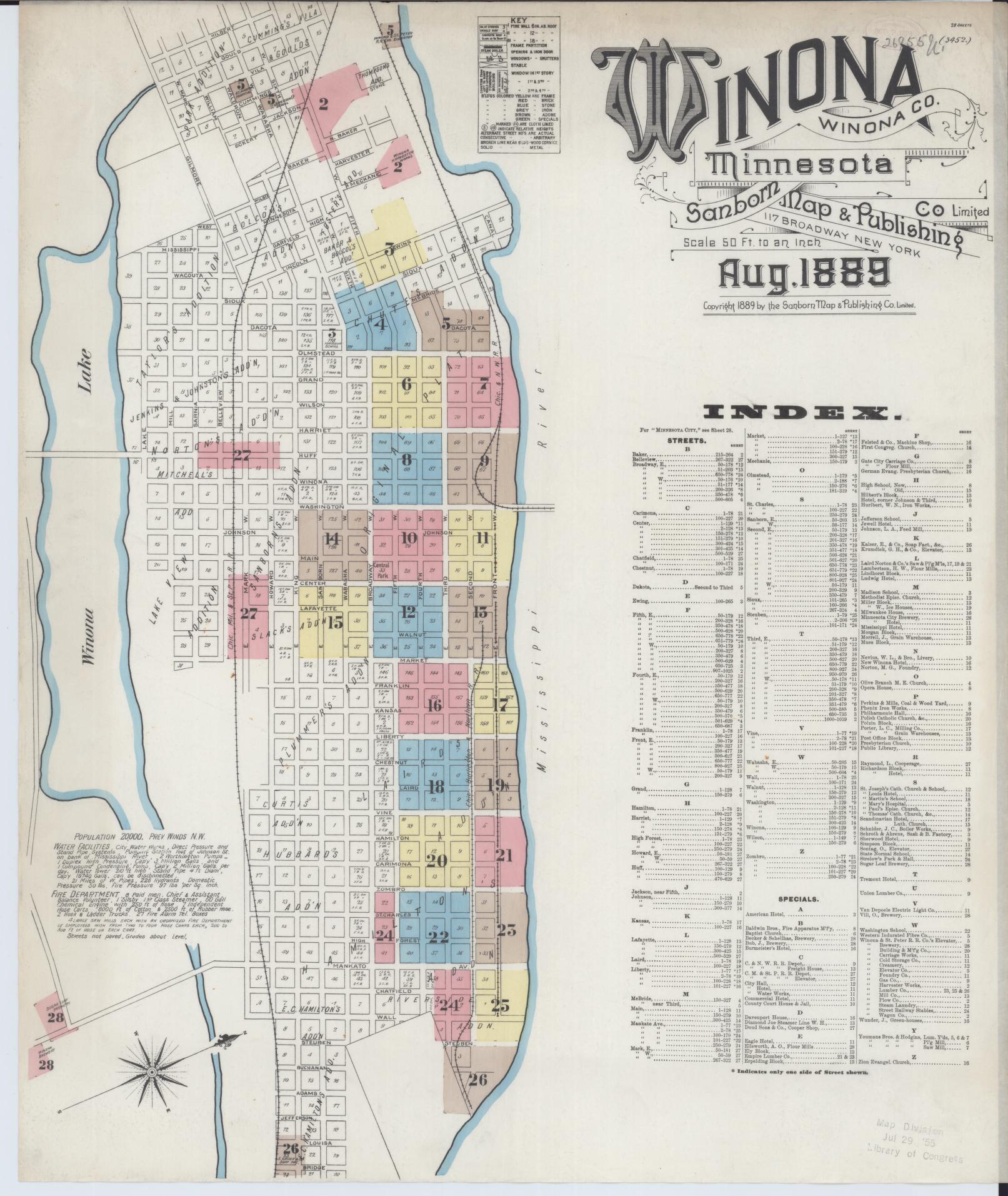 Sanborn Fire Insurance Map from Winona, Winona County, Minnesota (1889), Sheet #0001 - Complete Map Set gallery image, historic Sanborn map, vintage wall art, Minnesota Minnesota